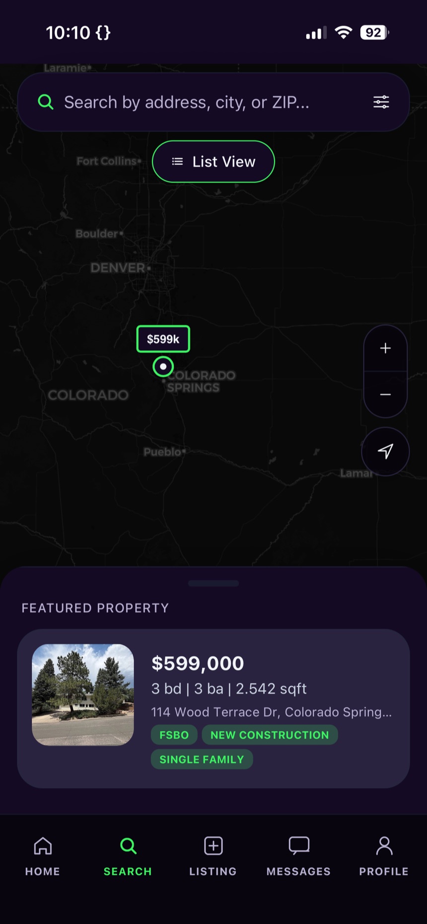 Fizzbo app — map search